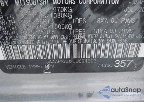 2018 Mitsubishi Outlander Sport 2.0 Es/2.0 Le из США, поврежденный, VIN JA4AP3AU2JU024503